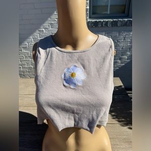 Cropped tan tank with embroidered daisy